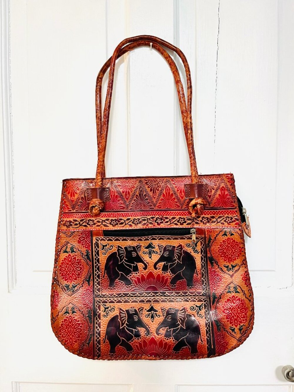 Shantiniketan Leather Large Tote Bag Medium Elephant Handmade Indian Purse